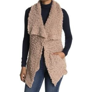 Altar’d State Teddy Drape Collar Cardigan Vest Medium Open Front Boho Soft Tan